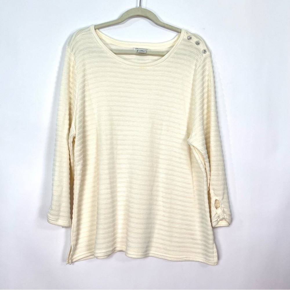 Liz Claiborne Cream 3/4 Sleeve Lightweight Sweater with Rhinestone Button Sz XXL
